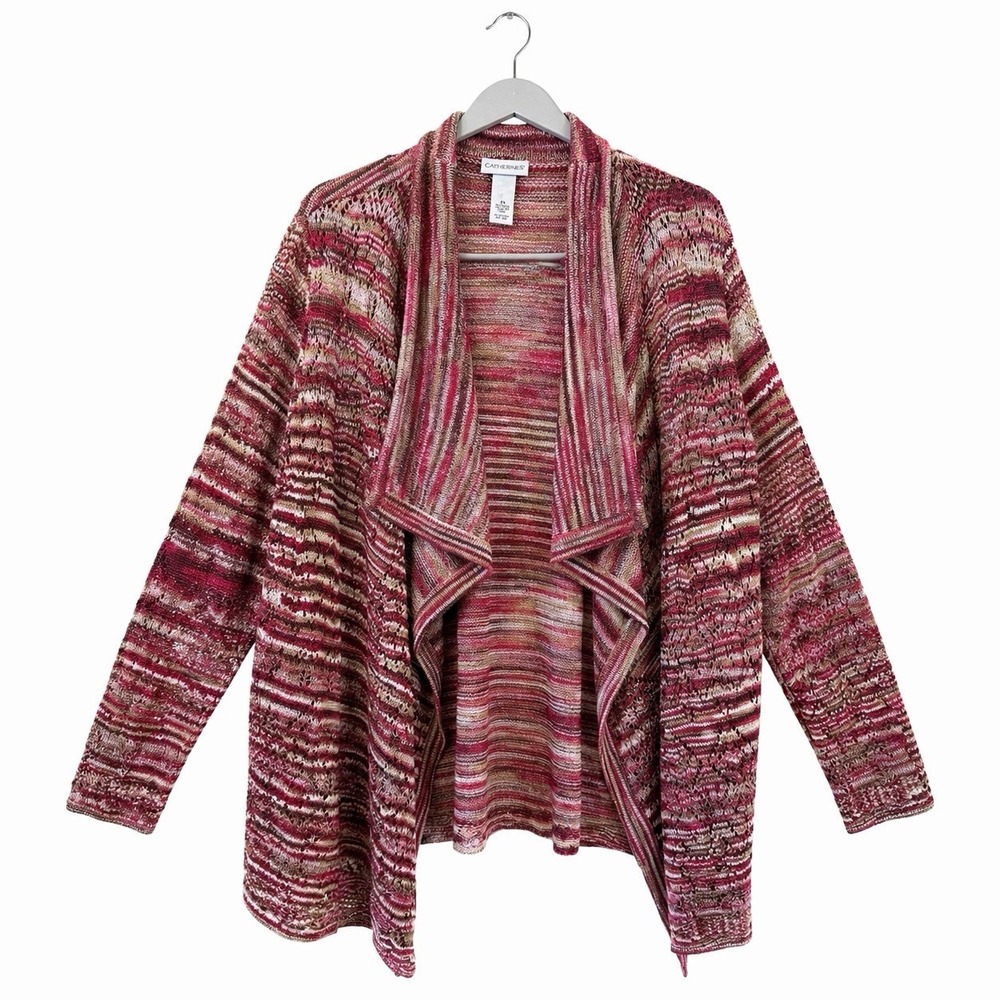 Catherines 2X Open Front Cardigan Multicolor Knit Draped Boho Layering